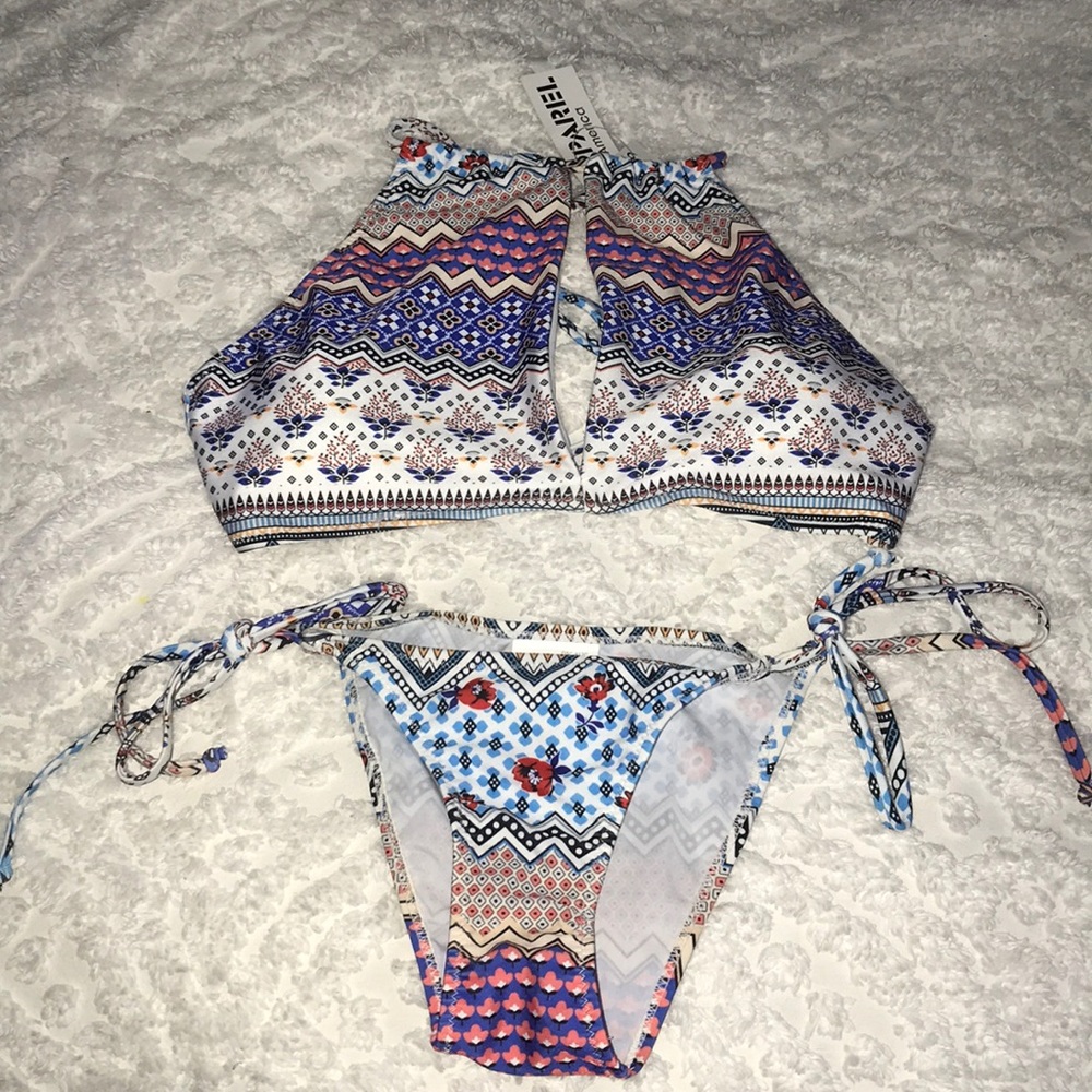 High neck bathing suit top with cheeky bottoms!
